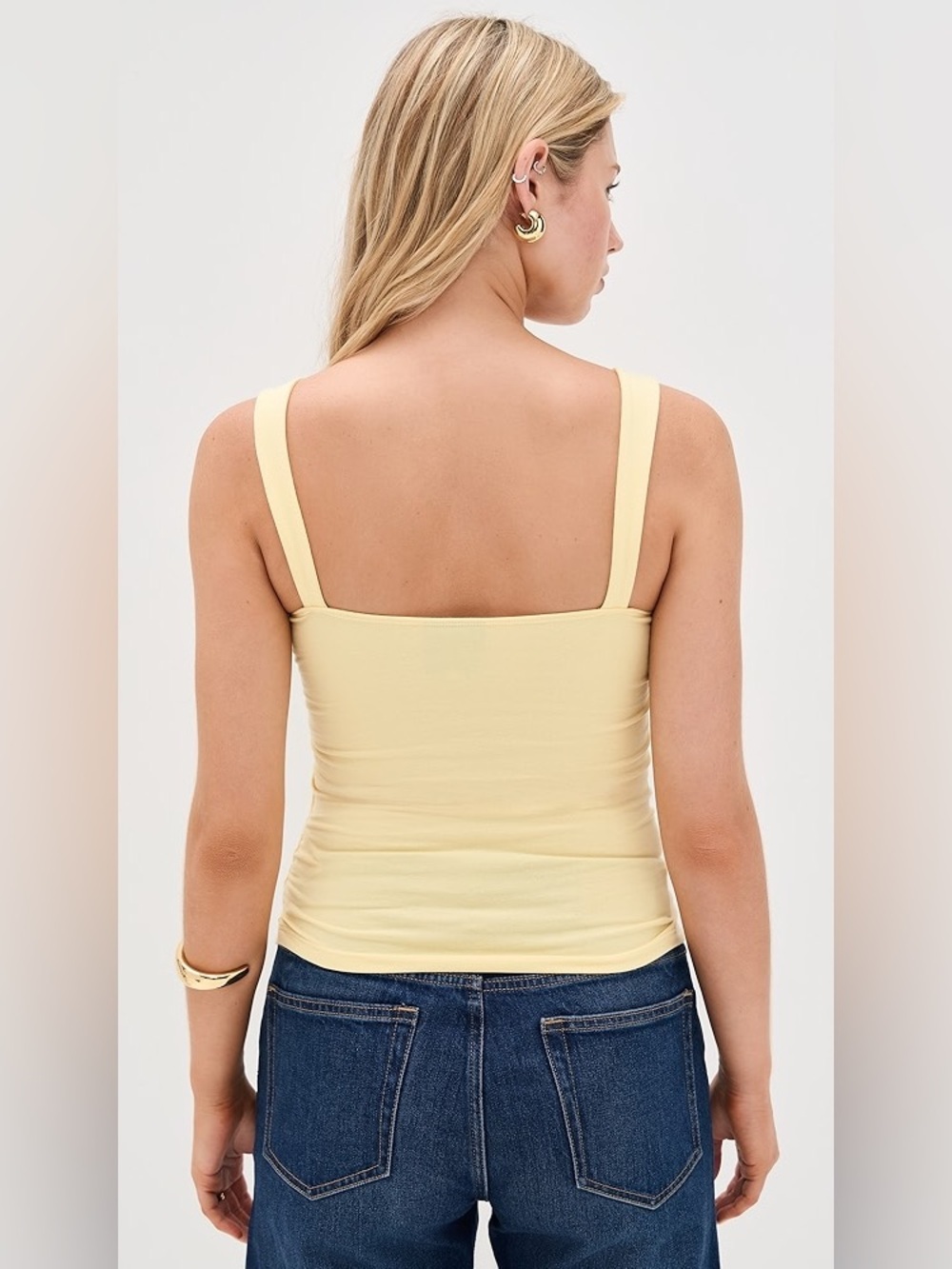 new Reformation Trish layered sweetheart neckline knit tank top in Pineapple - Picture 2 of 11